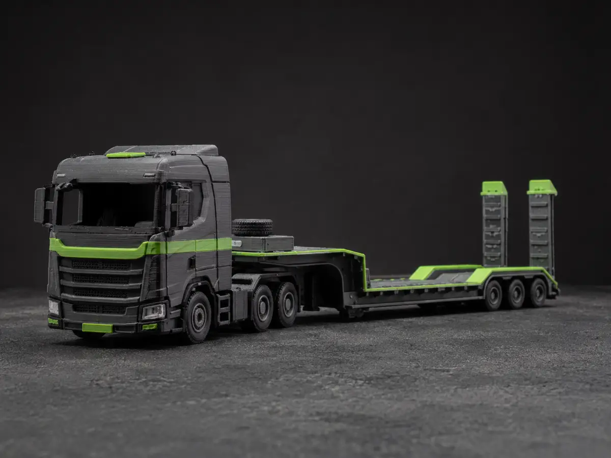 Miniatura 3D de caminhão com carreta