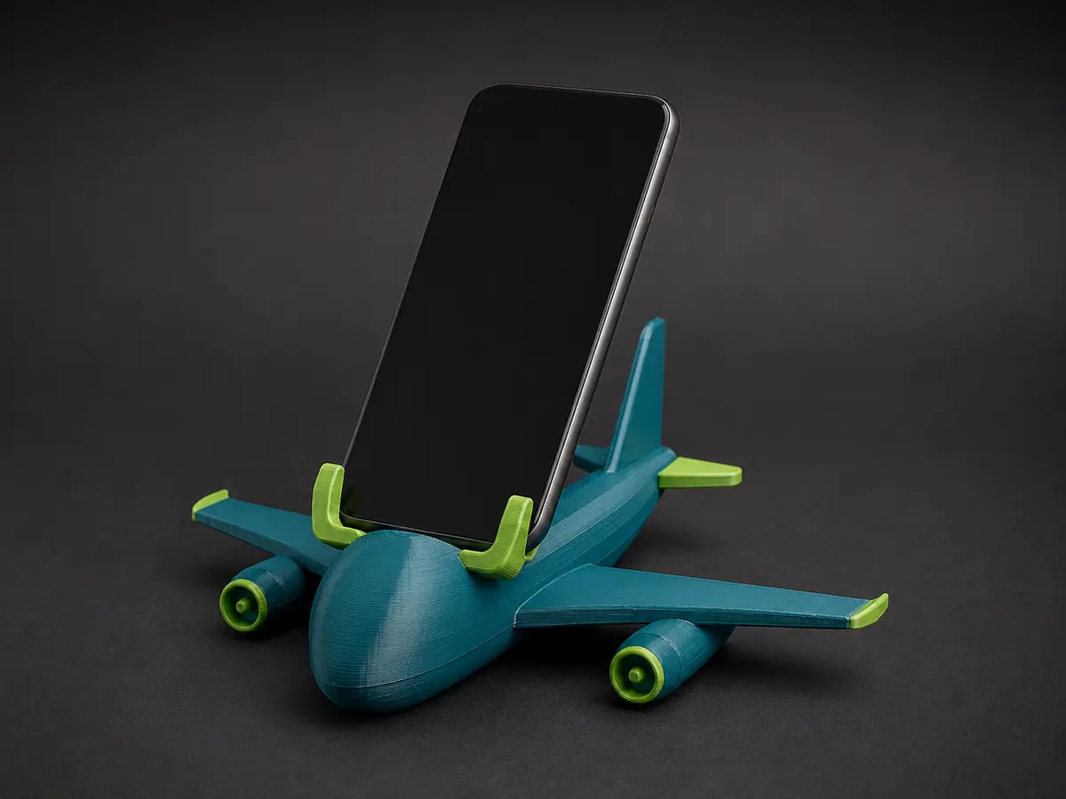 Suporte de celular em formato de avião produzido pela Paitra 3D